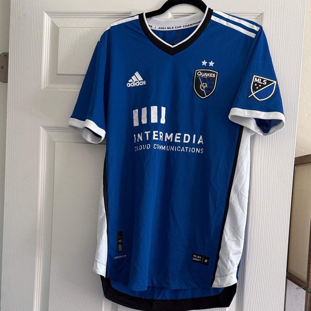MLS EARTHQUAKES Adidas Royal Blue Soccer Jersey with White Trim